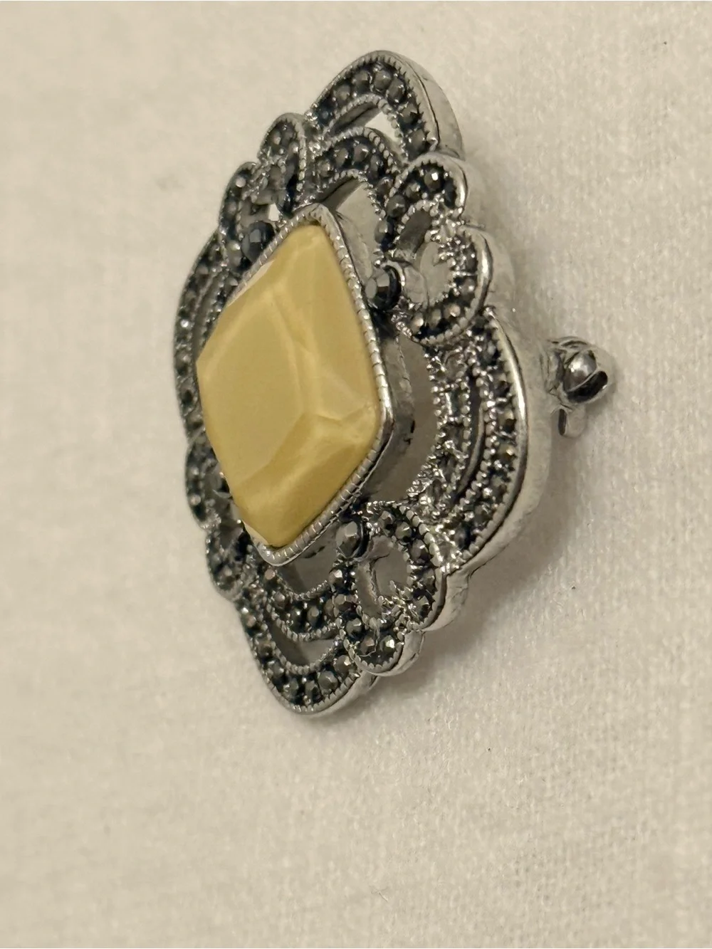 Vintage Liz Claiborne Art Deco Marcasite Brooch 1.5”